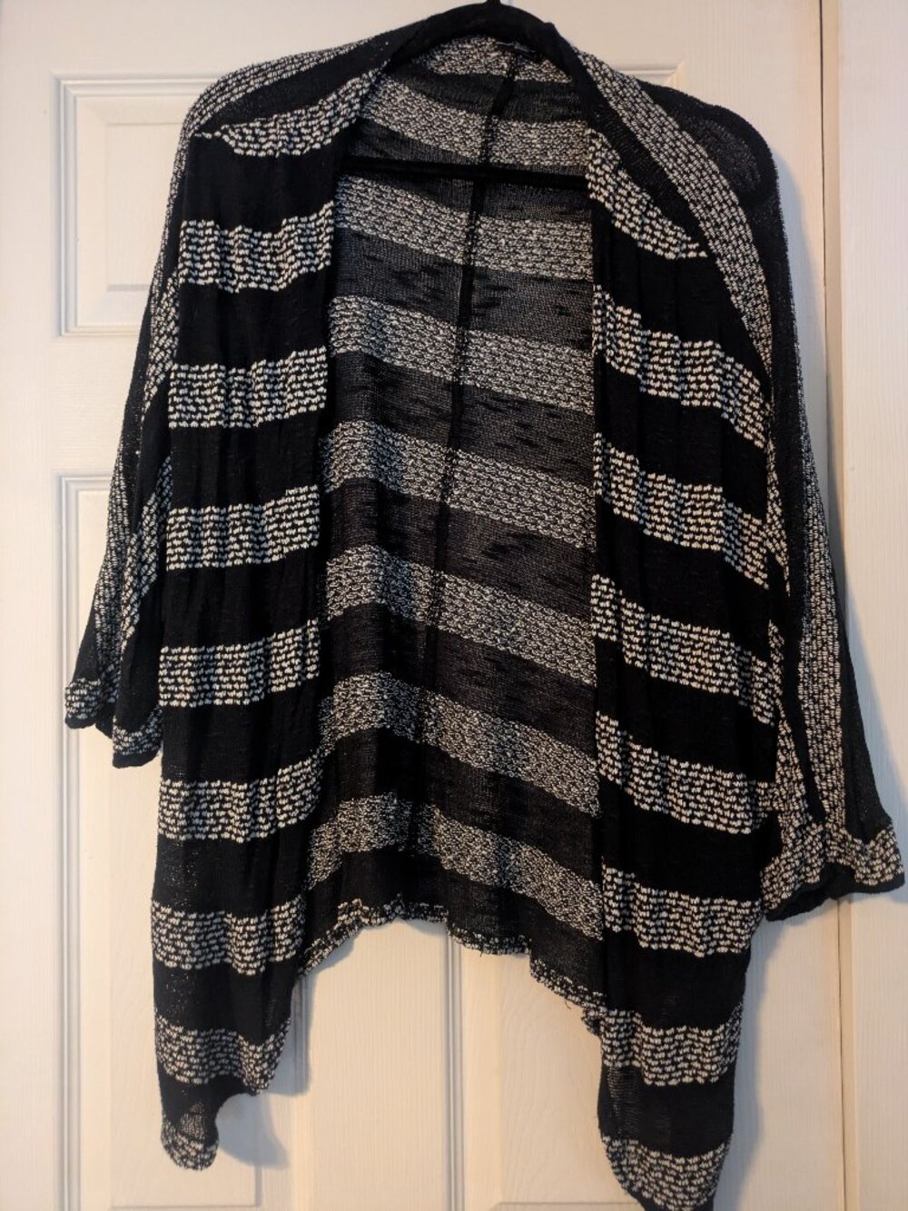 3X- AGB Woman Black & White Striped Open Front Cardigan